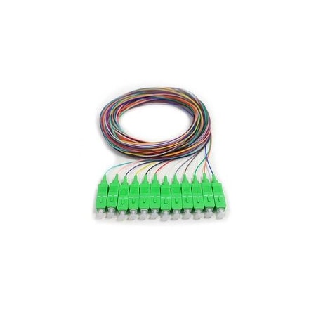 Cable Wholesale 12 Strand Fiber Pigtail, 9/125 Singlemode(Green Boot), SC/APC, 3 meter 15F1-00212